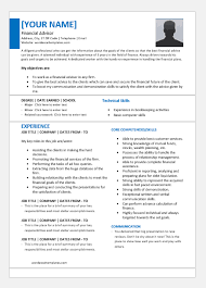Consummate bank financial advisor with extensive financial experience extending to accounting and financial software applications. Finance Advisor Resume Templates For Word Word Excel Templates