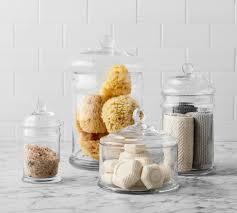Our glass jars for storage range from small 2.75 oz. Classic Glass Bathroom Canisters Pottery Barn