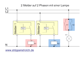 Lampe 4, lampe 5, lampe 6 und lampe 7 sollen an bewegungsmelder 3 angeschlossen werden. Der Strippenstrolch Zwei Melder Auf Zwei Phasen