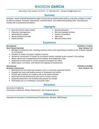 professional receptionist resume