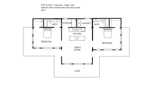 House plans featuring split bedroom floor plan layouts, private master bedrooms and dual master suites for privacy and master bedroom retreats. The Aloha 2 2 Split Bedroom Floor Plan