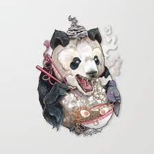 Panda Eating Ramen In A Tin Foil Hat Canvas Print Tin Foil Hat Panda Sketch Eating Ramen