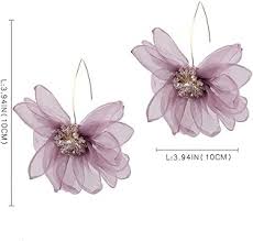 Amazon.com: YERTTER Women Big Petal Drop Large Earrings Flowers Dangle  Earrings with Chiffon Floral Tassel for Vacation Wedding (Black): Clothing,  ...