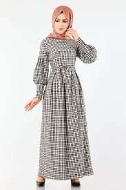 Modaselvim Elbise Balon Kol Ekose Elbise 4005 2mb205 Vizon Fashion Style Dresses