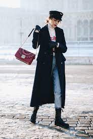 Zara Navy Maxi Coat Military Trend Tommy Hilfiger X Gigi Hadid Military Hat Graphic Tee Stratement Boyfrien Outfits With Hats Fashion Casual Winter Outfits