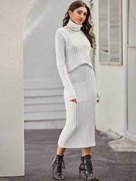 Maybe you would like to learn more about one of these? Shein High Neck Rib Knit Pocket Sweater Pencil Skirt Set Shein Eur