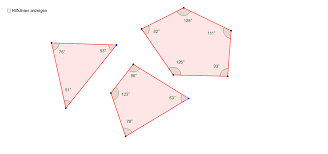Die winkel im zentrum des sechsecks messen alle weil die winkelsumme im dreieck 180° ist, folgt 60° + 2x = 180° ==> x= 60°. Pflichtaufgabe 1 Winkelsumme Im Viereck Funfeck Geogebra