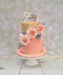40th Birthday Cake Ideas Rose Gold Gold And Peach Two Tier 40th Birthday Cake With Peach Roses And Edible Gold Sequins Birthday Cake With Flowers Gold Birthday Cake Rose Gold Cake