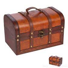 New Small Wooden Leather Antique Chest Suitcase Jewelry Toy Treasure Box Storage Ebay