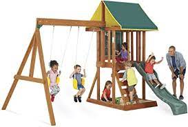 At nearly 10 feet tall, the big brutus' heavy duty metal frame is nearly 40% larger than a standard metal swing set. Amazon Com Kidkraft Appleton Cedar Wood Swing Set Playset F24148 Multicolor Toys Games