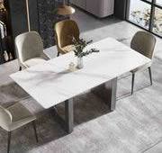 63″-70.87″ Luxury Sintered Stone Dining Table with Rectangular Tabletop,  High Quality Carbon Steel Base, for 4-6 people