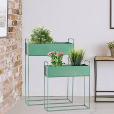 Modern and minimal in appearance. Indoor Flower Pot Stand Flower Stand Plant Stand Green Rectangular Iron Height 49 70 Cm Set Of 2 Etc Shop Lamps Furniture Technology Household All From One Source Etc Shop