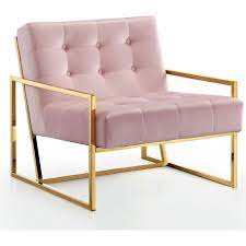 Meridian Furniture 523pink Pierre Accent Chair Tufted Pink Velvet On Gold Stainless Base Armchair Furniture Meridian Furniture
