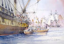 Marine Frigate Royal Navy 1800s Man O 39 War Chaotic Scene Pressed Men Landsmen All At Sea Seamen Aboard Ship Ho Old Sailing Ships Sailing Ships Sailboat Art