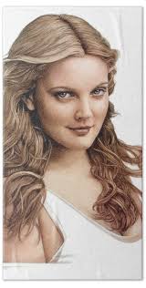 Drew Barrymore drawing Bath Towel by Murphy Art Elliott