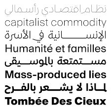 party comes in 9 weights plus italics, accompanied by condensed and mono styles. Suisse Int L Arabic Typographica