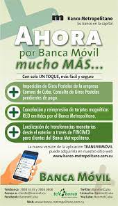 Transfermovil es un medio de pago electrónico, en bolívares para venezuela, utilizado principalmente desde teléfonos móviles via app móvil y sms al 78900 y tambien desde tu computador, con bajos costos y más seguro para la ciudadanía. Desde La Tarde De Hoy Con La Banco Metropolitano S A Facebook