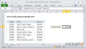 Excel Formula Sum If Cells Contain Specific Text Exceljet