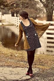 Black And White Polka Dot Dress With Black Tights Red Shoes Black Tights Polka Dot Dress Slouchy Sweater Love Polka Dots Casual Black Style Fashion Pretty Outfits