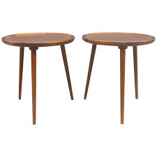 Pine wood solid stave coffee tea round table with metal base. Pair Of Walnut Three Legged Round Side Tables Anton Kildeberg Danish Modern At 1stdibs
