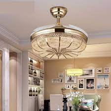 Chandelier luxury ceiling pendant lights,chandelier post modern gold,aisle chandelier. Luxury Gold Finish Led Retractable Ceiling Fans Chandelier My Aashis
