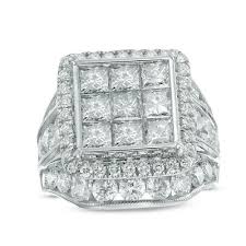 7 Ct T W Princess Cut Composite Diamond Frame Triple Row Engagement Ring In 14k White Gold
