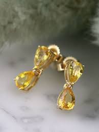Natural Yellow Sapphire Teardrop Solid 14 Karat Gold Chandelier Earrings Yellow Gemstone Jewelry Gold Chandelier Earrings Chandelier Earrings Diy