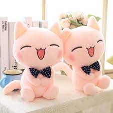 Happy Smiling Dolls Stuffed Plush Doll 11 Sitting Height Stuffed Cat Plush Toy Pink Color Toys Games Cat Plush Toy Cat Plush Plush Dolls