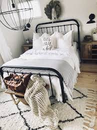 Against that backdrop, rustic farmhouse bedroom furniture, including a distressed bench a wicker chair topped with a soft striped pillow tempers the bold black bedding. Modern Farmhouse Bedroom Black Furniture Besthomish