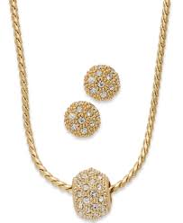 Charter Club Gold Tone Pave Crystal Ball Necklace And Earring Jewelry Set