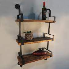 Etagere de rangement de cuisine style industriel etagere pour micro ondes vintage achat vente meuble etagere etagere de rangement de cui bientot le black friday cdiscount. Ikayaa 3 Tier Etageres Murales En Bois De Pin Acier Style Industriel Bibliotheque Stockage Salle De Bain Cuisine 25 61 100cm Cdiscount Maison
