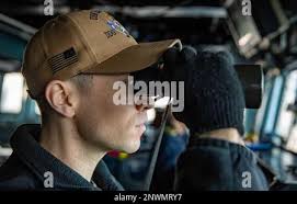 DANISH STRAITS (Jan. 30, 2023) The Arleigh Burke-class guided-missile  destroyer USS Roosevelt (DDG 80) sails away from the Great Belt Bridge  while transiting the Danish Straits, Jan. 30, 2023. Roosevelt is on