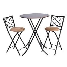 Framodo 3 Piece Folding Counter Height Pub Dining Table Set No Assembly Round High Breakfast Table With 2 Cushio Bar Table Sets Dining Table Setting Pub Table
