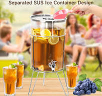 Dispensador redondo de bebidas de 1.9 galones/7L, dispensadores de bebidas  de acero inoxidable con espita y recipiente de hielo, jarra para limonada,  ...