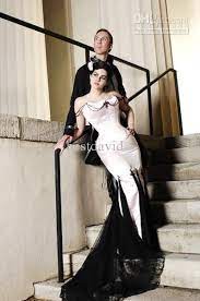 Cheap Black And White Gothic Mermaid Wedding Dresses 2016 Strapless Beaded Satin Floor Length Lace Corset Court Train Bridal Gowns Dresses For Wedding Guests We Halloween Wedding Dresses Gothic Wedding Dress