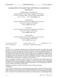 We have writers with varied training and work experience. 04 Learning Styles Personality Types And Reading Comprehension Performance Pdf Learning Styles Personality Type