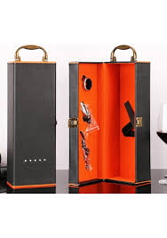 Hộp da đựng 1 chai rượu vang viền cam - Ruma Wine