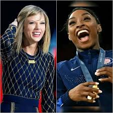 TAYLOR SWIFT PRAISES SIMONE BILES....Taylor Swift says Simone Biles made  her interested in women in sports. "She's a strong woman, and what she does  always feels like magic to me. She's a