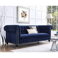 Dark Blue Velvet Silver Nailhead Chesterfield Tufted Sofa Velvet Sofa Living Room Blue Velvet Sofa Navy Blue Velvet Sofa