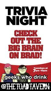 It's actually very easy if you've seen every movie (but you probably haven't). Tuesday Trivia Geeks Who Drink Pub Quiz Come Geek The Toad Tavern Littleton Co January 15th 2019 6 30 Pm