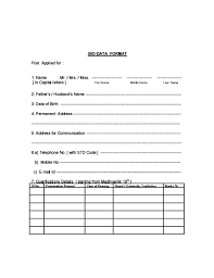 Don't worry that how to make a biodata form for job, now its available for free download. Biodata Format For Job Free Download