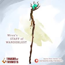 Tavern Of Trinkets D D Items No Instagram Wren S Staff Of Wanderlust Staff Very Rare Requires Attunement By A Spellcaster Cre Staff Magic D D Trinket