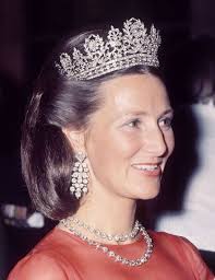 Queen Sonja, Queen consort of King Harald V, wearing Queen Joséphine's  Diamond Tiara, Norway (19th c.; diamonds, silver, gold).