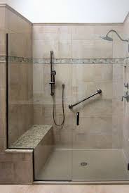 Spacious Shower With Built In Bench Grab Bar And Additional Shower Head Bathroom Remodel Shower Shower Remodel Ada Bathroom