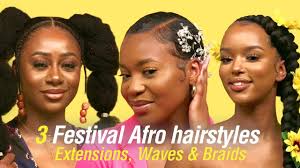 This cool cut for black hair extends the hairline into an arced part that also divides long hair from short. 3 Festival Afro Hairstyles Braids Extensions Waves Youtube