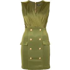 Balmain Military Cocktail Dress 1 382 Liked On Polyvore Featuring Dresses Fitted Dresses Embellished Cocktail Dress Short Green Dress Short Fitted Dress