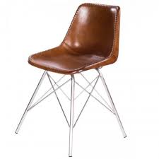 Brown Stitched Leather Mid Century Silver Legs Dining Chair Dining Chairs Molded Chair Stitching Leather