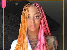 Black Box Braids With Color 9 Black Women Making The Tattoo Industry More Colorful Hair Styles Pink Box Braids Curly Hair Styles Naturally
