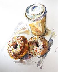 Coffee And Donuts Watercolor Art Watercolor Art Journal Donut Art
