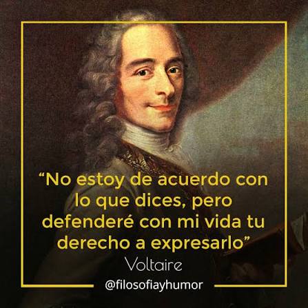 Filosofía - ¡Buenos días, comunidad de Filosofía y Humor! Hoy les traemos  esta frase de Voltaire, defendiendo la libertad de expresión. ¿Consideran  ustedes que se continúa considerando valiosa o estamos cada vez